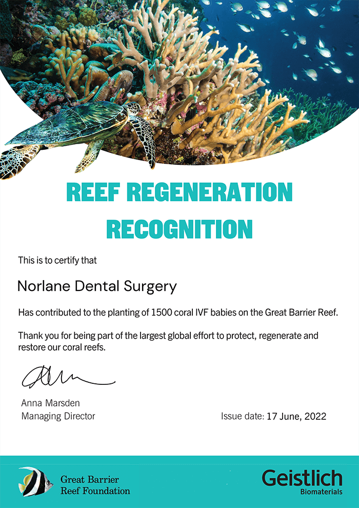 great barrier reef for successful regeneration certificate dentist norlane geelong