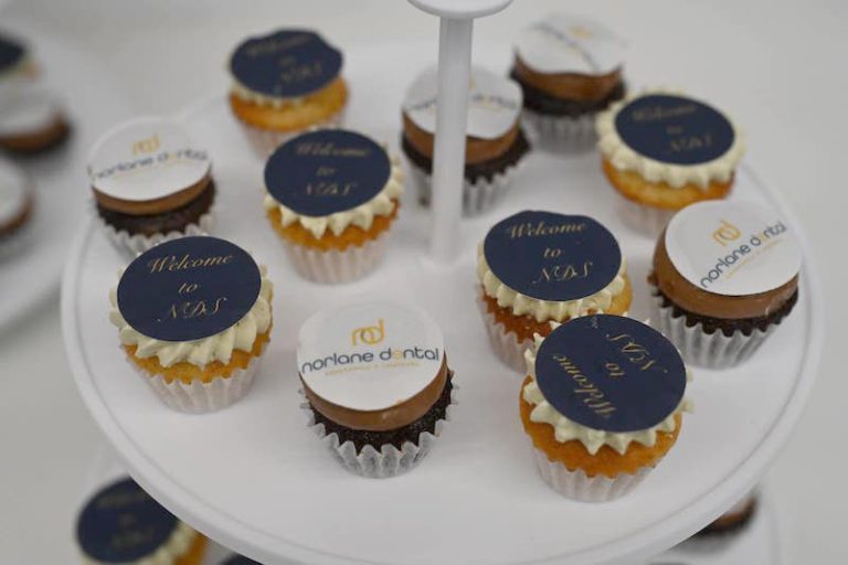 norlane dental aesthetics and implants cupcakes printed with new logo dentist norlane geelong